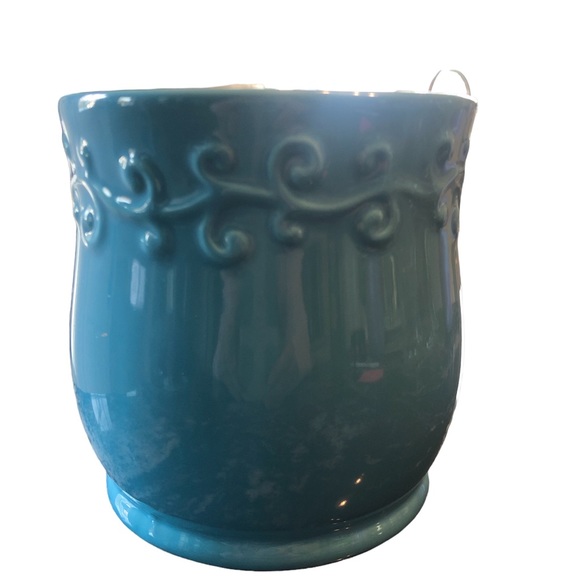 Teal ceramic planter/vase - Picture 2 of 4
